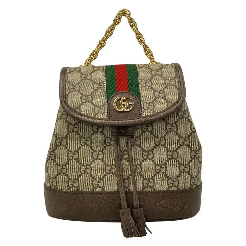 Gucci Ophidia Mini Backpack 795221 Gray Beige Dark Brown Multi PVC Leather